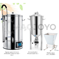Kit 2: Equipo para Cerveza Artesanal Todo en Uno 60 L + Fermentador Presurizado 65 L + Molino para Malta con 3 Rodillos