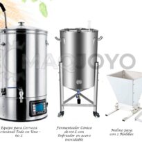 Kit cervecero 9: Equipo para Cerveza Artesanal Todo en Uno 60 L + Fermentador Cónico de 100 L con Enfriador en acero inoxidable + Molino para Malta con 2 Rodillos