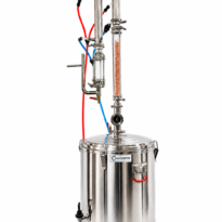 Destilador de aceites esenciales, hidrolatos y bebidas alcohólicas con doble condensación y una etapa de fraccionamiento con cocina 70 L